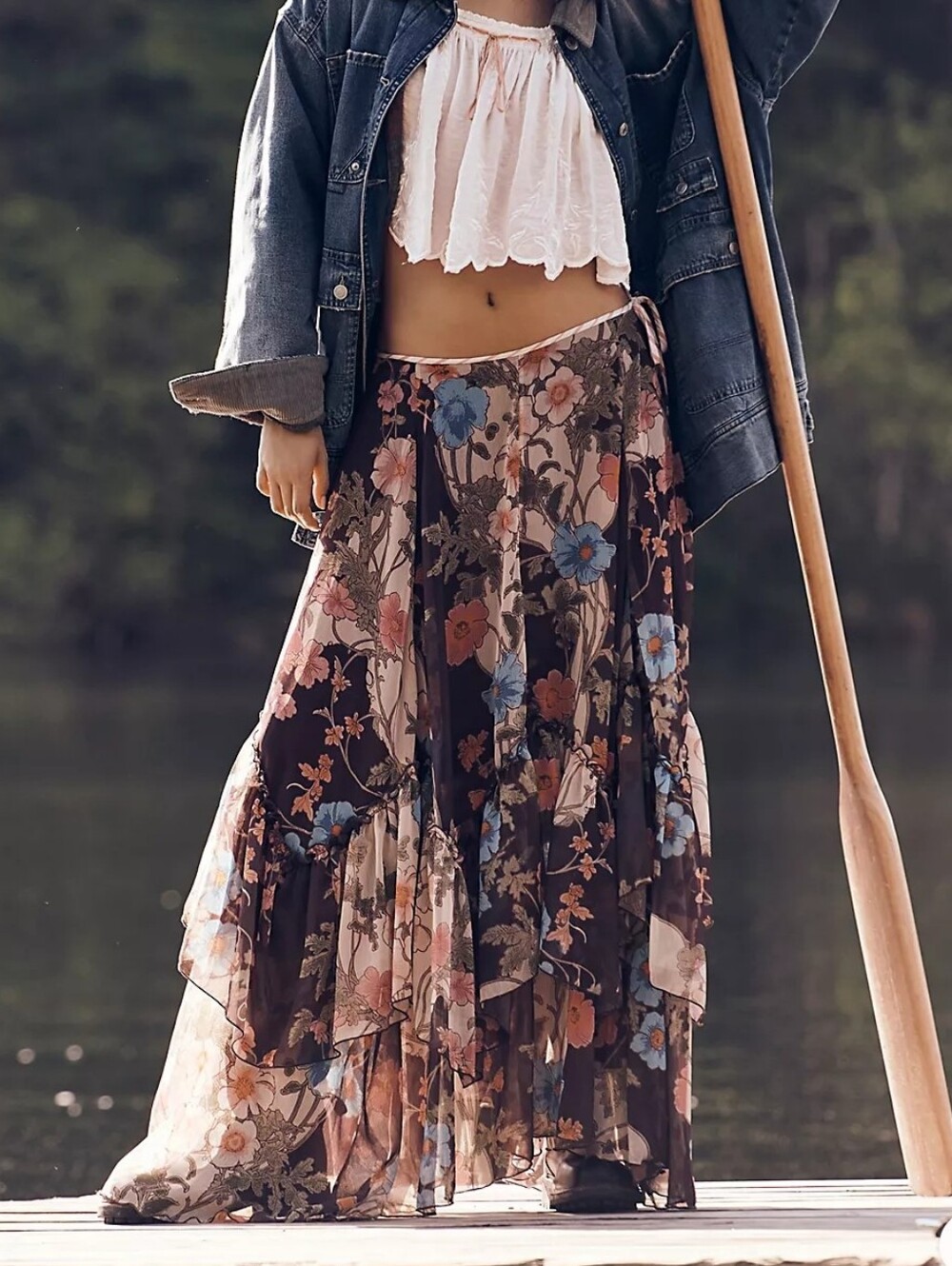 NWT Free People Palermo Villa Chiffon Maxi Skirt